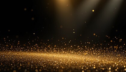 Golden glitter particles against a dark backdrop.