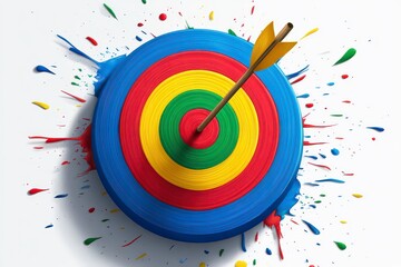 Colorful Bullseye Target with Arrow and Paint Splash Effects