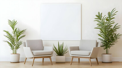 Modern Minimalist Living Room Interior Design Mockup With Empty Frame