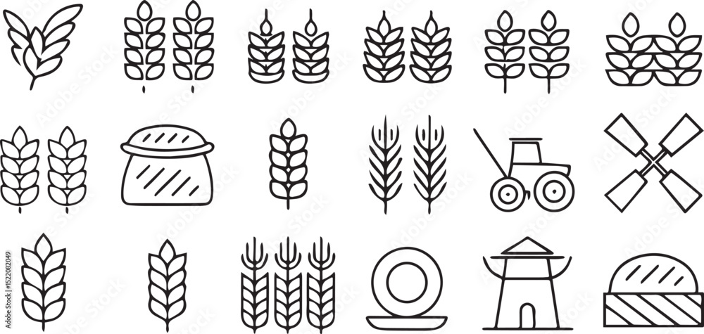 Poster wheat and grain icons in solid black grid format