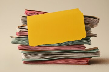 Stack of Colored Papers with a Blank Yellow Note for Messaging
