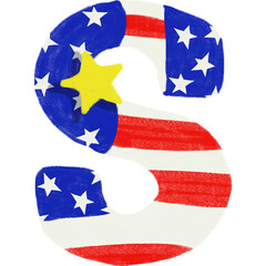 Patriotic A-Z letters and 0-9 numbers in USA flag design. Perfect for 4th of July, Flag Day, crafts, classroom decor, and printables. PNG with transparent bac	