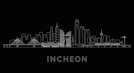 Fototapeta premium Incheon South Korea Cityscape Line Art