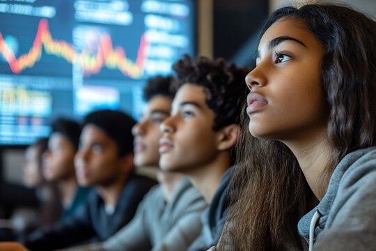 Diverse High School Students Learning Investment Basics in Class