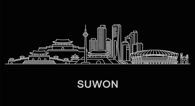 Suwon skyline White line art.