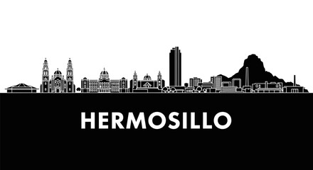 Hermosillo Skyline Vector Silhouette with Mexico.