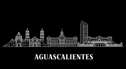 Naklejka premium Aguascalientes skyline with Mexico Black background.
