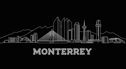 Fototapeta premium Monterrey Skyline with Mexico Minimalist Illustration.