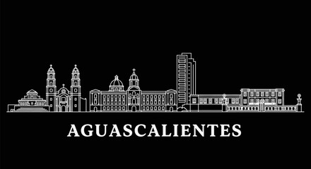 Fototapeta premium Aguascalientes Skyline with Mexico, and White Line Art.