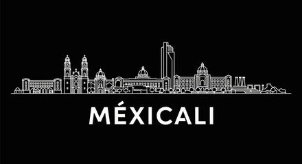 Fototapeta premium Mexicali Skyline Outline with Mexico Cityscape.