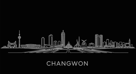 Naklejka premium Changwon with South Korea City skyline contour.