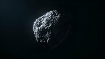 Detailed View of Asteroid in Deep Space with Dark Background