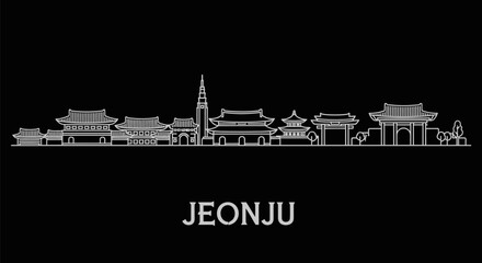 Jeonju Skyline Korea Minimalist White outline.