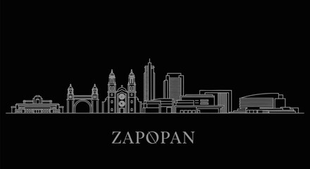 Obraz premium Zapopan Skyline Outline with Mexico, and Minimalist.