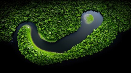 Aerial view of the Zambezi River winding through lush green landscapes, with wildlife near the banks