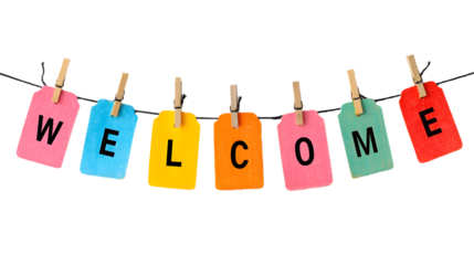 Colorful Welcome Banner on Clothesline
