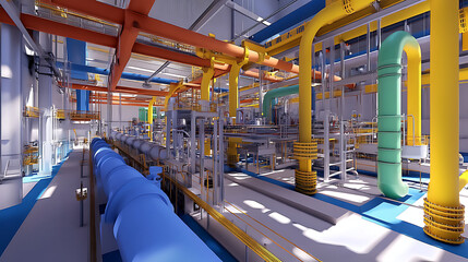 Fototapeta premium Fundamental Differences Between Traditional CAD and Digital Twin Technologies in Pipe Layout Design
