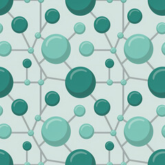 Modern seamless pattern with abstract teal and turquoise bubbles. Flat design vector background with organic connecting lines forming a network, suitable for wallpaper and textiles.