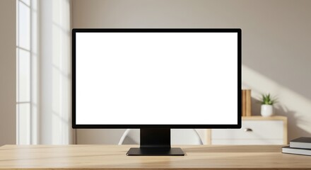 Fototapeta premium Desktop computer mockup with blank screen for website presentation and app showcase display design on transparent background