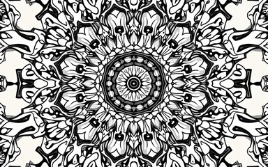 Intricate symmetrical mandala pattern with floral and geometric designs. High quality