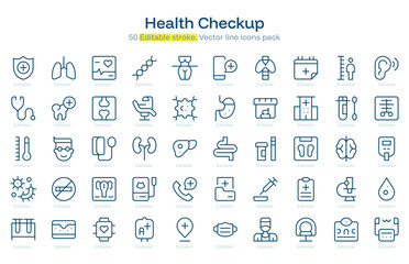 Health Checkup line icon pack. Health Checkup Stroke icon set. Editable Stroke icon
