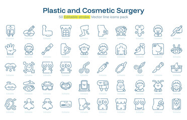 Plastic and Cosmetic Surgery line icon pack. Plastic and Cosmetic Surgery Stroke icon set. Editable Stroke icon