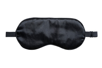 Black sleep eye mask for blocking light, isolated on white background, used for relaxation and...