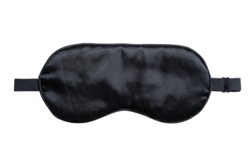 Black sleep eye mask for blocking light, isolated on white background, used for relaxation and comfortable sleep