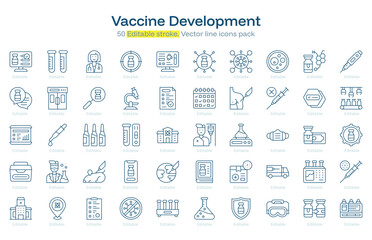Vaccine Development line icon pack. Vaccine Development Stroke icon set. Editable Stroke icon