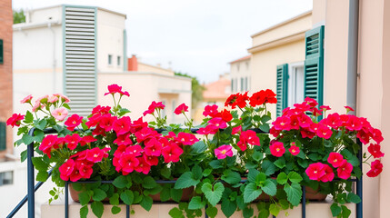 Naklejka premium Balcony garden with geraniums in Italy. Bari in Apulia region.