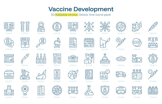 Vaccine Development line icon pack. Vaccine Development Stroke icon set. Editable Stroke icon