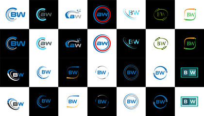 BW minimalist and classic logo set design. BW flat and simple style with black and white color variation letter logo set in one artboard.