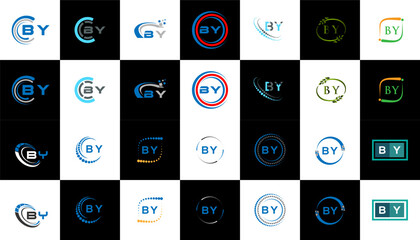 BY minimalist and classic logo set design. BY flat and simple style with black and white color variation letter logo set in one artboard.