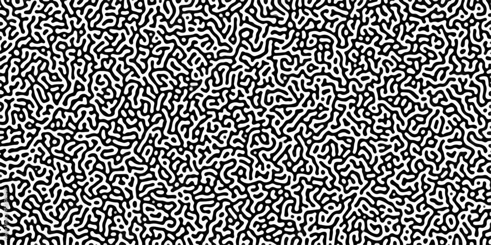 Poster 260Turing reaction diffusion monochrome seamless pattern with chaotic motion .Linear design with biological shapes. Organic lines in memphis. abstract turing organic wallpaper background .	