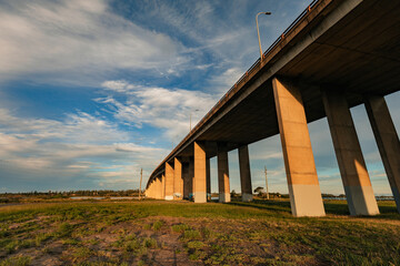 Concrete pylons under Stockton Bridge crossing the Hunter River in Newcastle
