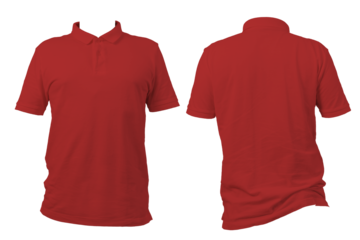 Red polo shirt front and back view isolated on white background, blank template for branding or fashion design