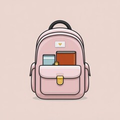 Cute Pink Backpack With Notebook And Water Bottle