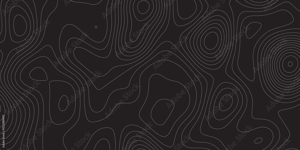 Poster Abstract white on black background Topographic line map pattern. Contour elevation topographic and textured Background Modern design with black background with topographic wavy patted.	

