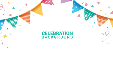 Naklejka na ściany i meble Blank celebration background clipart design. Greeting and invitation card clip art template with pennants and confetti elements for editable background vector illustration. 