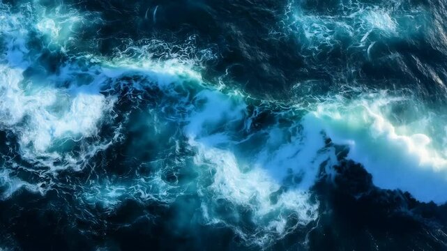 Blue waves of water of the river and the sea meet each other during high tide and low tide.