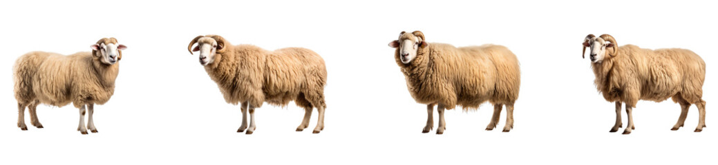 Obraz premium A collection of Merino sheep with thick fleece isolated on a transparent background