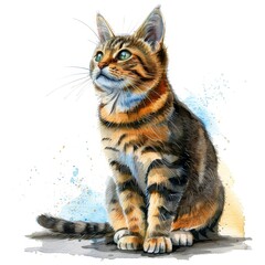 Charming Playful Tabby Cat with Striking Green Eyes and Unique Stripes