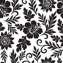 Seamless pattern with black chrysanthemums and Hibiscus flower for gift wrapping, textile, printing, wallpaper.