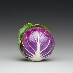 Fresh Purple Cabbage Surrounded by Green Leaves on a Dark Background