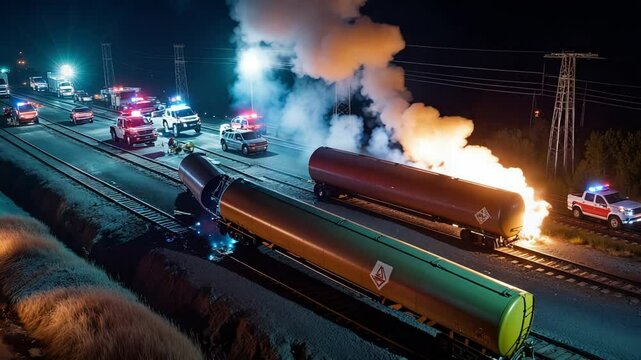 A Fire Incident Involving Train Tankers Took Place During The Night