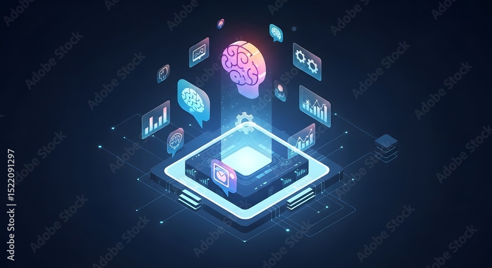 Aufkleber isometric illustration of artificial intelligence concept with brain and data icons