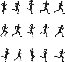 Silhouettes of running people vector illustration for motion sport and fitness designs