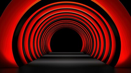 Obraz premium A dark tunnel constructed of concentric red and black circular elements
