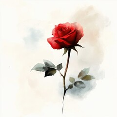 Elegant Red Rose With Green Leaves On A Soft Background