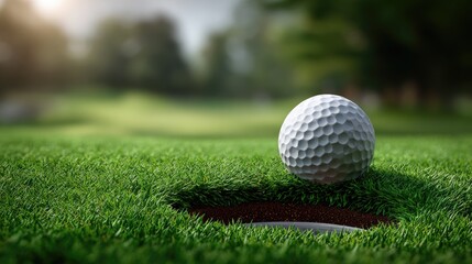 Obraz premium Golf ball in cup on green grass